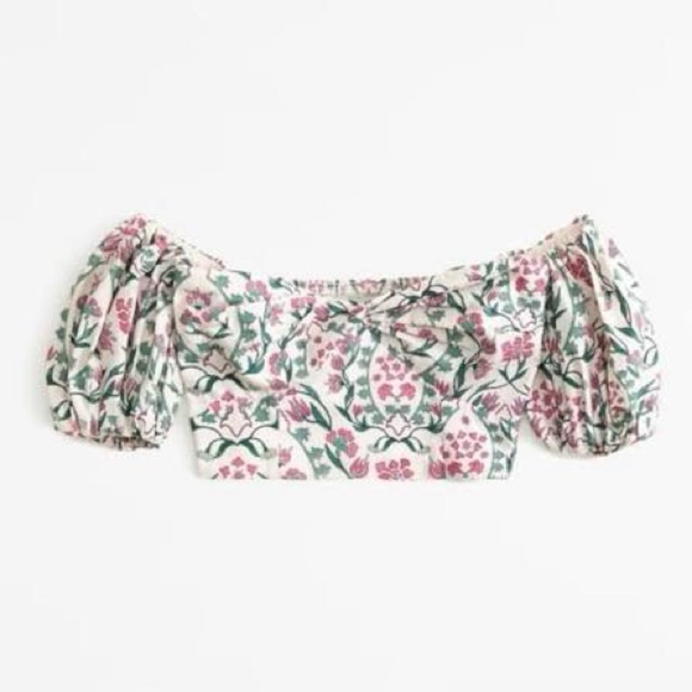 Abercrombie & Fitch Pink and Green Floral Crop Top